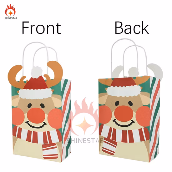 Asas de embalaje para compras baratas, purpurina para fiestas, bolsa de papel Kraft de pie, bolsas de regalo de papel blanco de Navidad