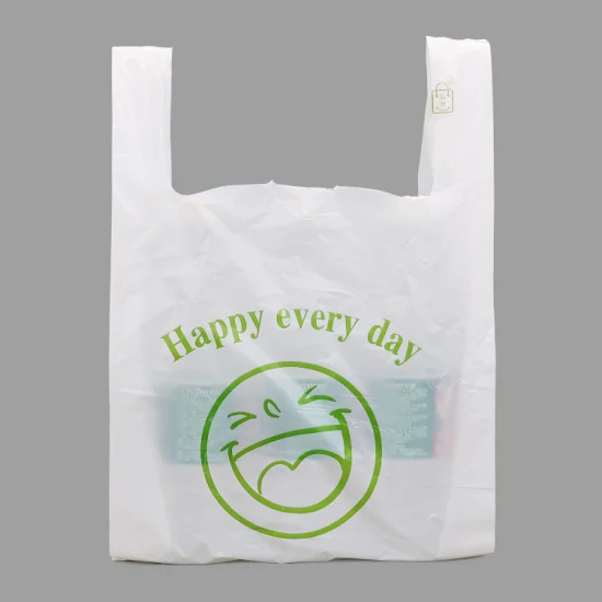 Bolsas impresas de HDPE/LDPE de grado alimenticio, bolsas de camiseta de plástico al por mayor, bolsas de embalaje de plástico ecológicas populares